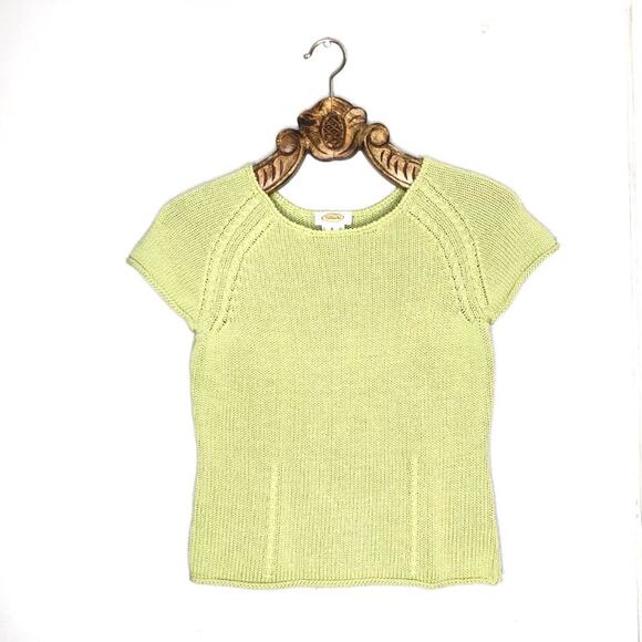 Talbots Vintage Knit Tee Green Neon Avocado Rolled Hem 8 - Picture 1 of 5